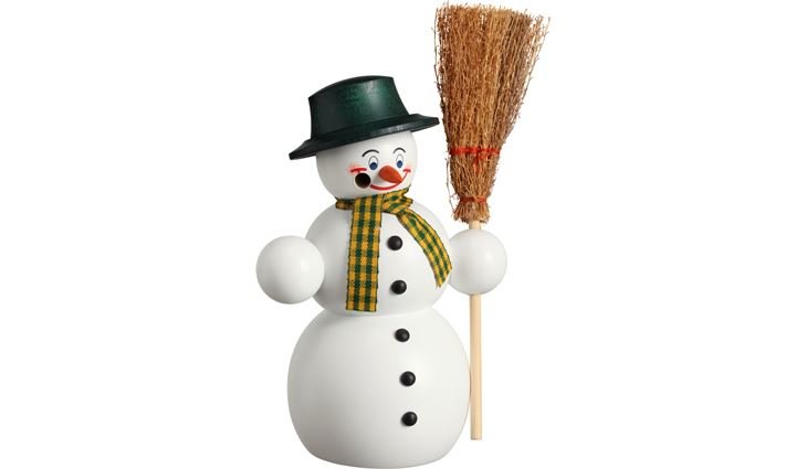 Seiffener Volkskunst Räucherfigur Schneemann mit Besen