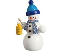 Seiffener Volkskunst Räucherfigur Schneemann mit Laterne