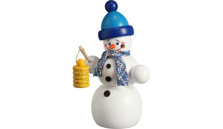 Seiffener Volkskunst Räucherfigur Schneemann mit Laterne