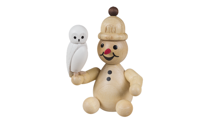 Drechslerei Wagner Schneemann Junior „mit Schneeeule“ sitzend